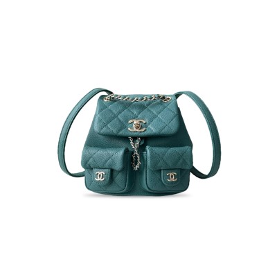 CHANEL MASTER SMALL DUMA BACKPACK DARK GREEN CAVIAR AS3787 (17.5*16.5*10cm)